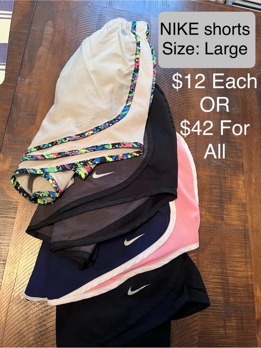 SOLD.  Nike Athletic Shorts Pack - Cream, Black, Navy, Pink